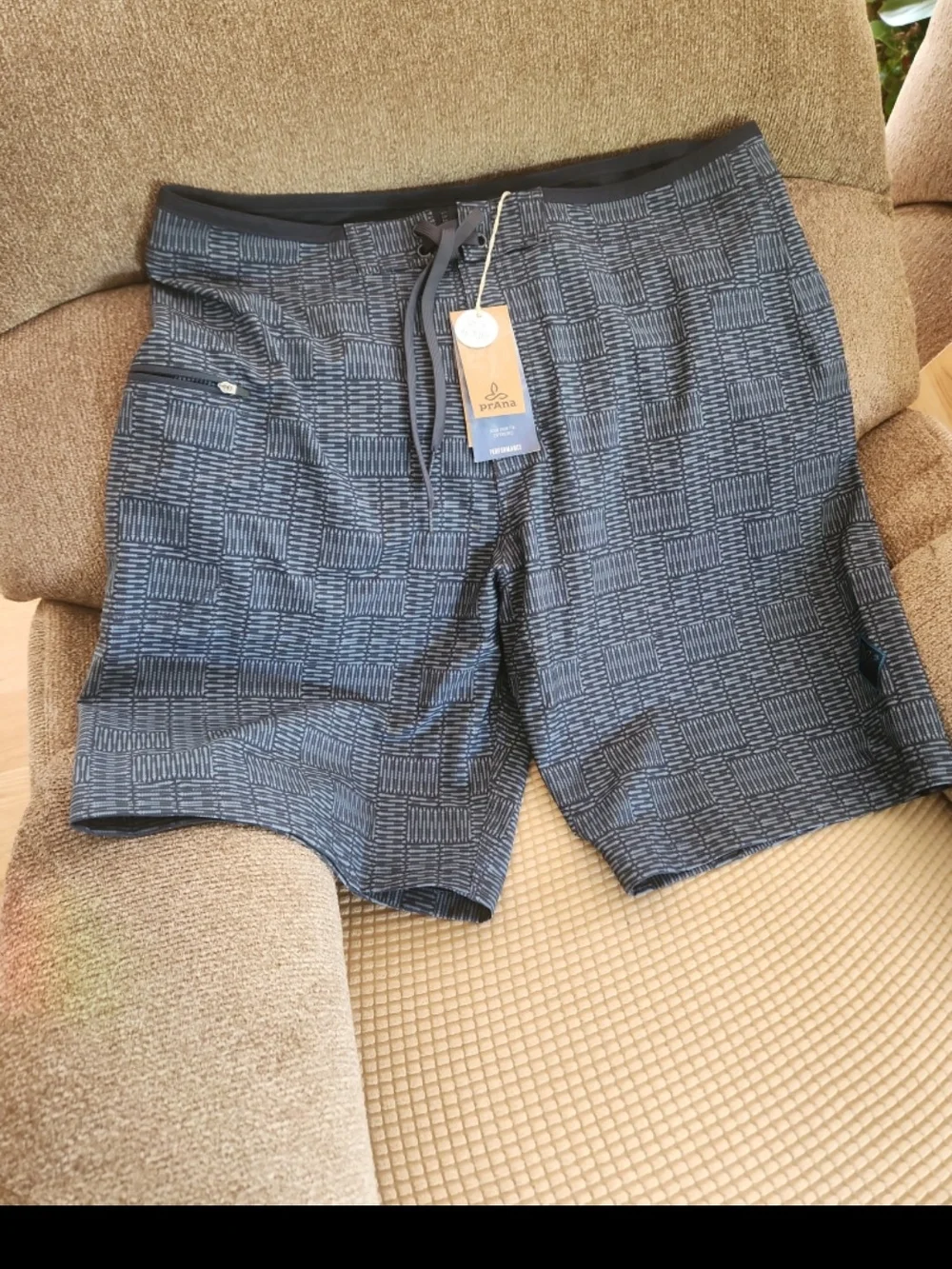 New prAna Men's Drawstring Swim/Board Shorts -36 Charcoal Pattern - Picture 1 of 7